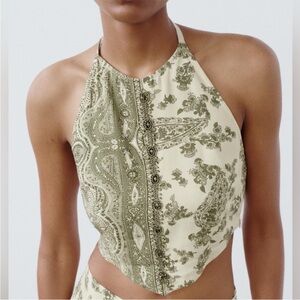 Zara Paisley Halter Crop Top